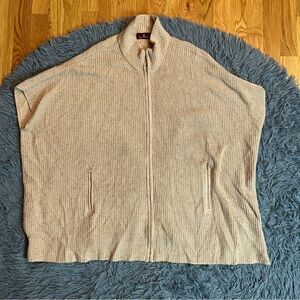 Bruno Magli Beige Oversized Wool Cashmere Poncho Style Full Zip Cardigan